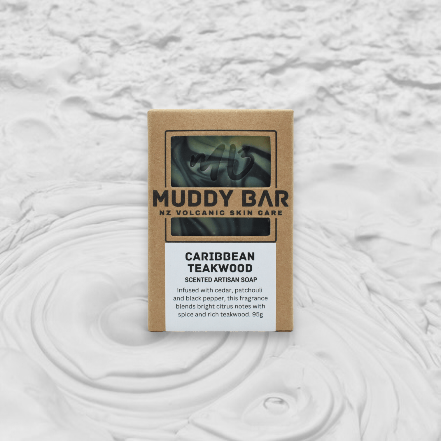 Muddy Bar New Zealand handmade soap CARIBBEAN TEAKWOOD SOAP, with ground pumice.