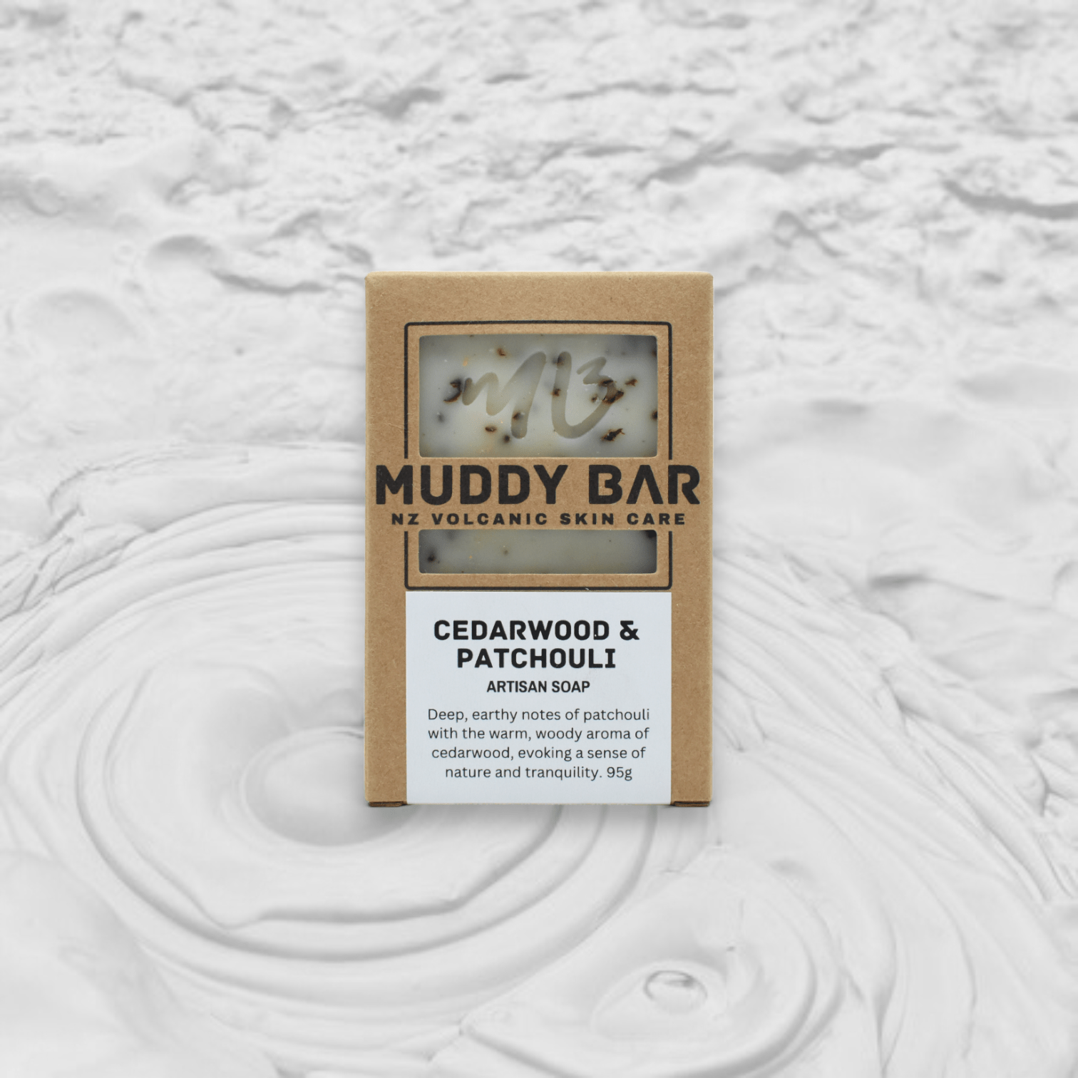 Muddy Bar New Zealand handmade soap CEDARWOOD & PATCHOULI SOAP, with volcanic clay.