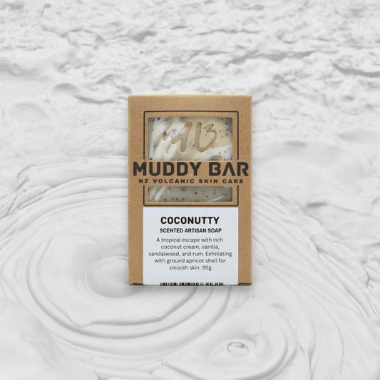 muddy bar New Zealand handmade soap COCONUTTY SOAP, with exfoliating apricot shell.