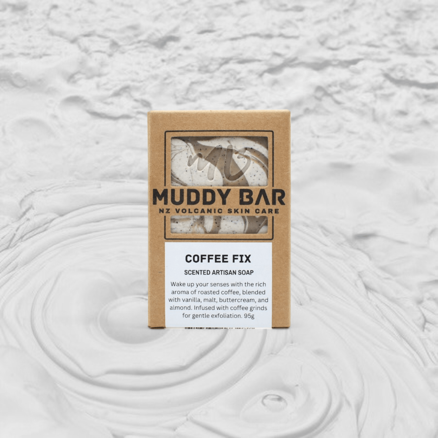 Muddy Bar new zealand handmade soap COFFEE FIX SOAP, with exfoliating coffee grounds.