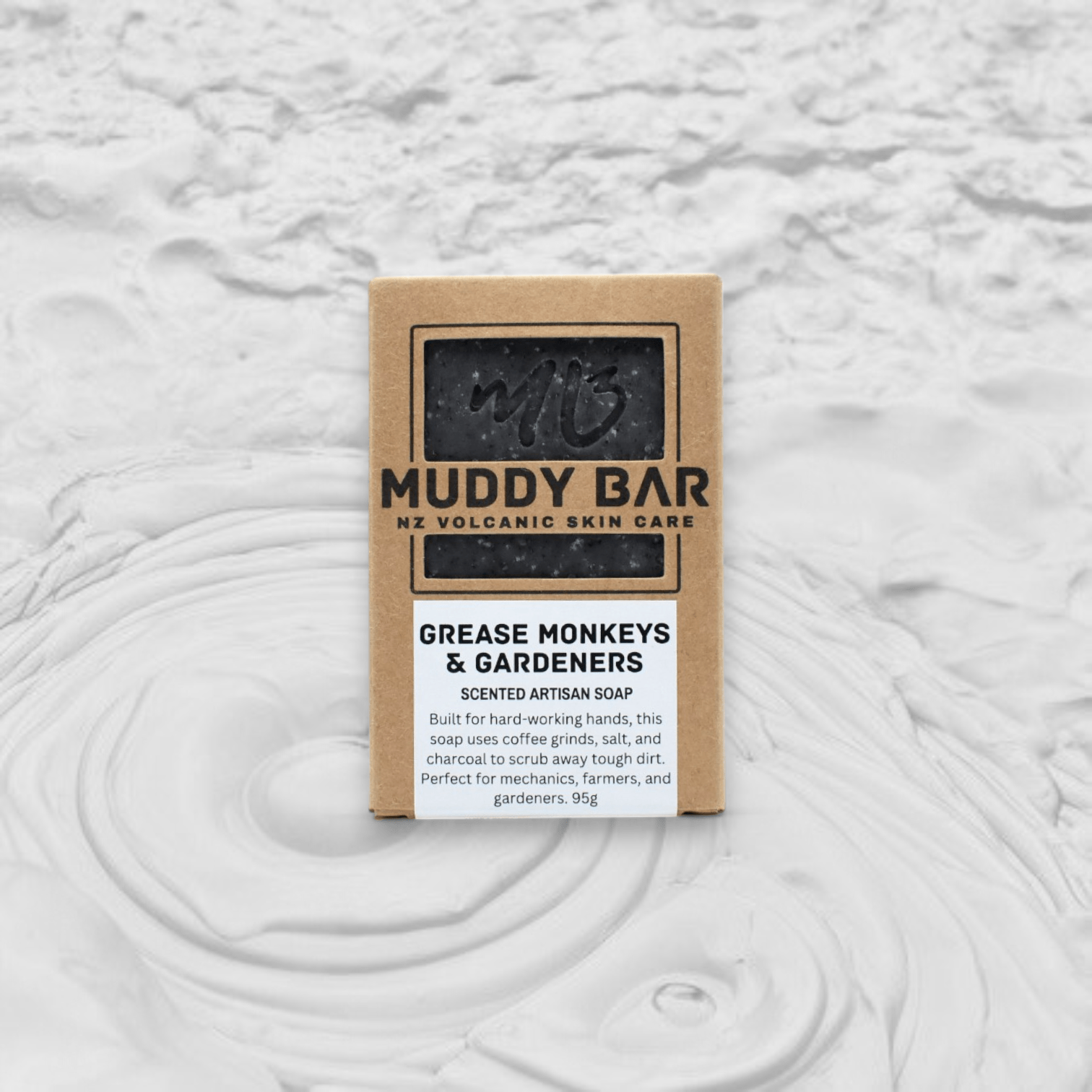 Muddy Bar New Zealand handmade soap GREASE MONKEYS & GARDENERS SOAP, with extra grit.