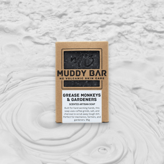 Muddy Bar New Zealand handmade soap GREASE MONKEYS & GARDENERS SOAP, with extra grit.