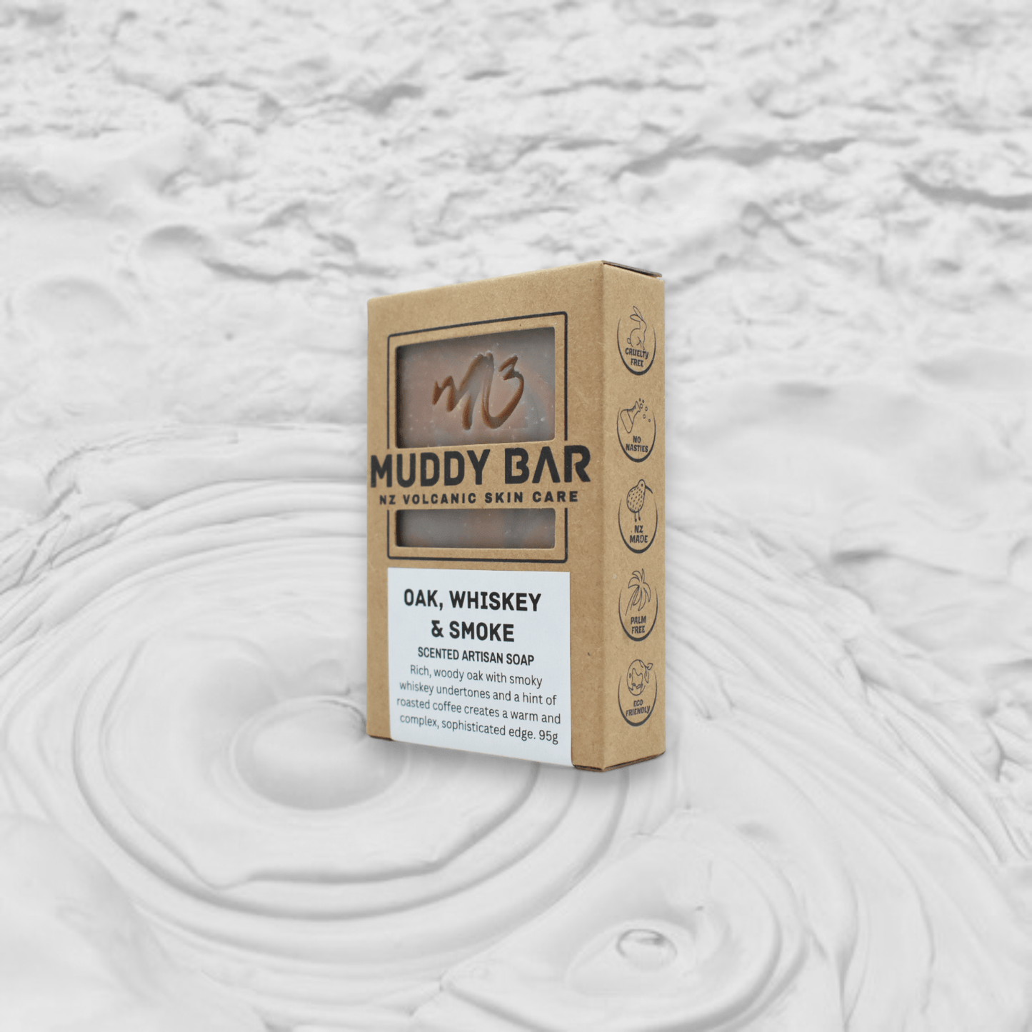 muddy bar new zealand handmade soap Oak, whiskey & smoke scented soap.