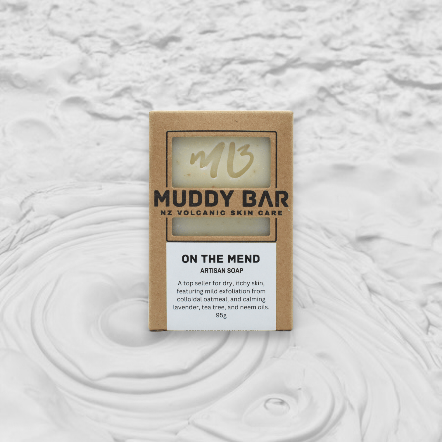 Muddy Bar soap ON THE MEND SOAP, with neem, lavender, tea tree and oatmeal.