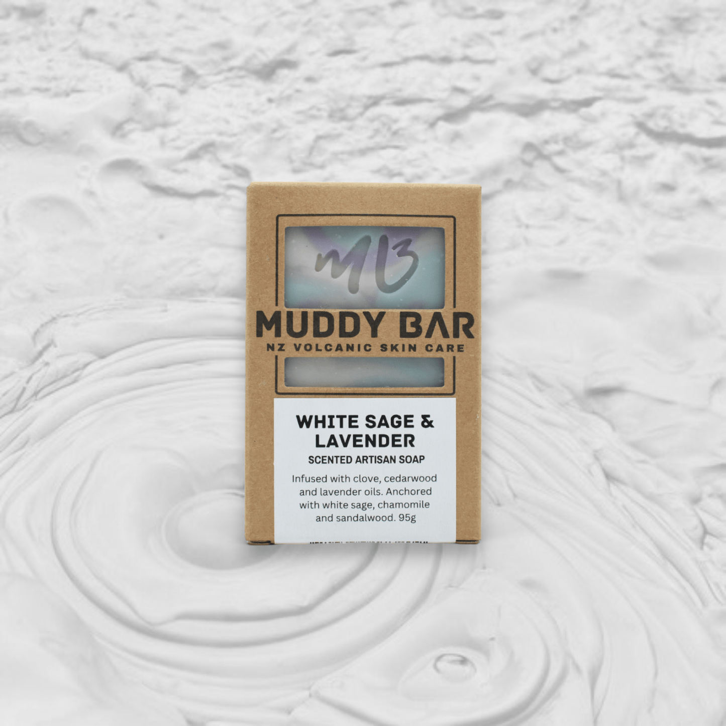 Muddy Bar soap WHITE SAGE & LAVENDER SOAP, with volcanic clay.