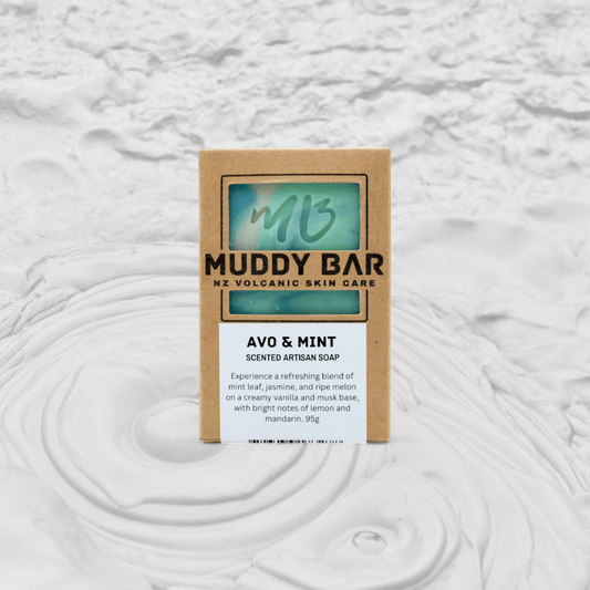 Sulphur City Soapery New Zealand handmade soap AVO & MINT SOAP, with volcanic clay.