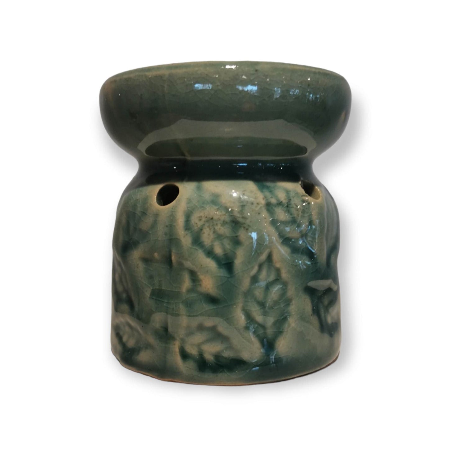 Sulphur City Soapery oil burner Mini ceramic oil burner - blue with leaves